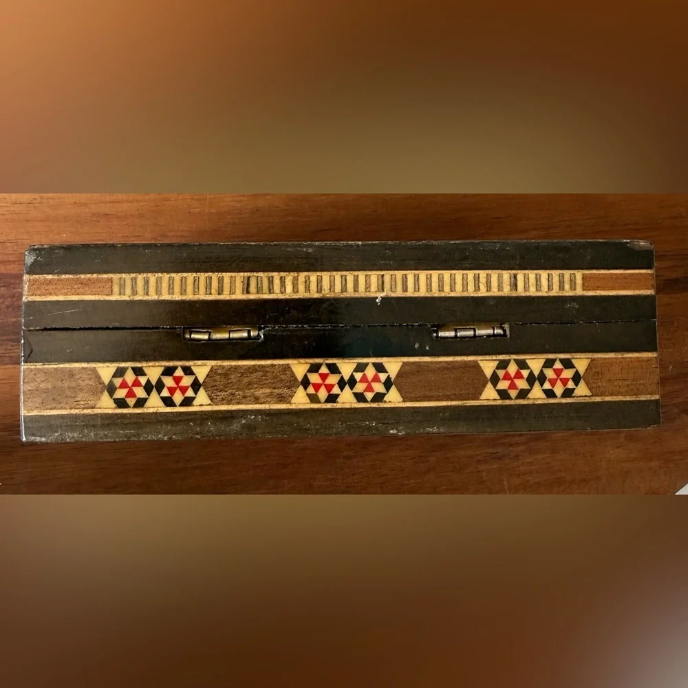 VTG Trinket Jewelry Wooden Box Inlay Mosaic Geometric